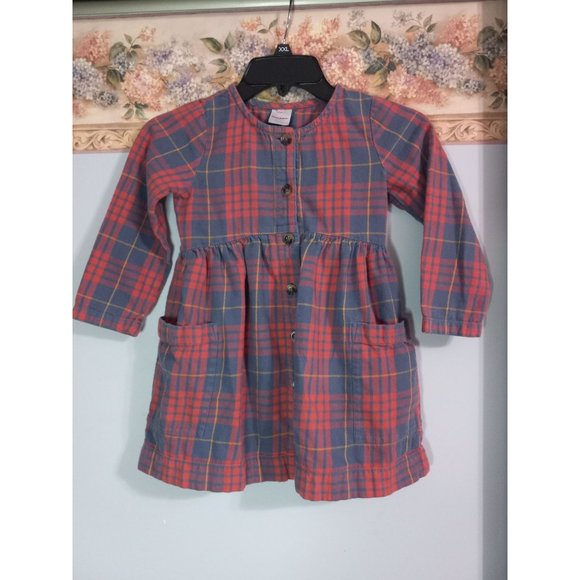 Hanna Andersson 5 Red Blue Plaid Button Down Casual Pocket Dress - Picture 1 of 4